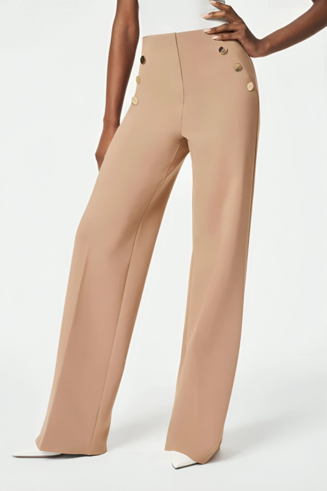 Silya™ | Pantalon Taille Haute à Boutons Dorés