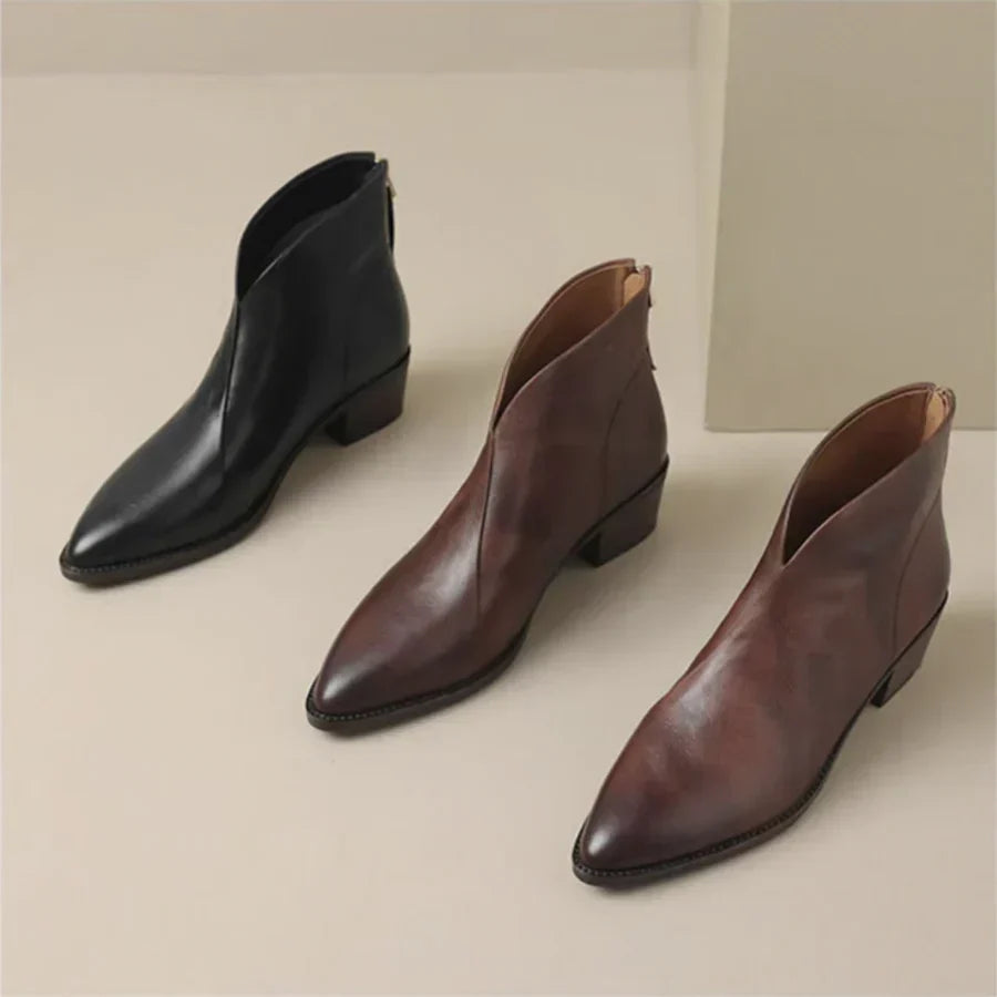 Jacinthe™ | Bottines maison loré en cuir à talon bas
