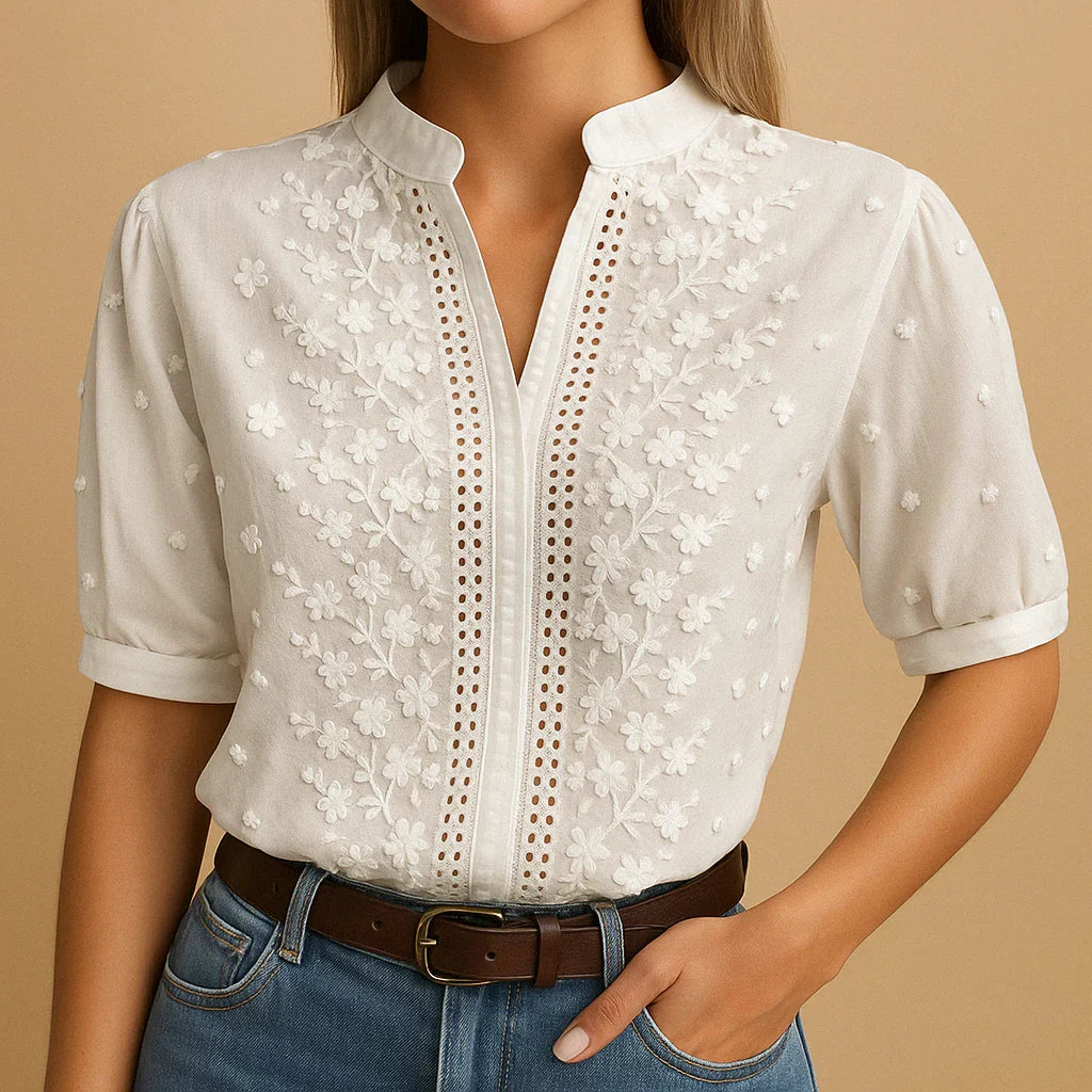 Sorenia™ | Pull Blouse Élégante en Coton Brodé
