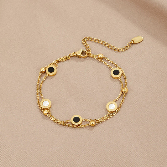 Victoiria™ | Bracelet en Onyx et Pierre Blanche Élégance Contrastée et Raffinement