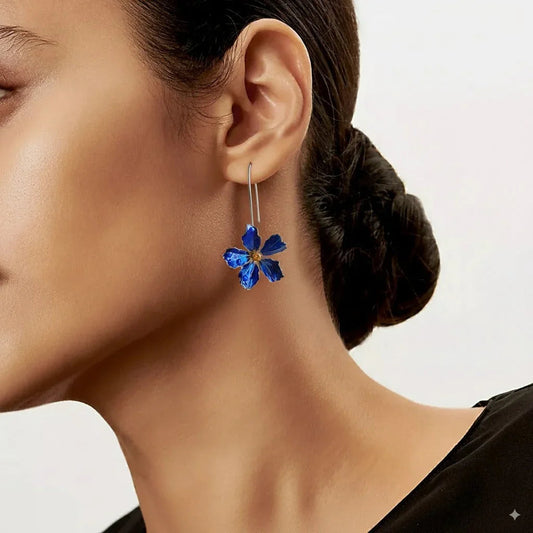 Suzannine™ | Boucles d'oreilles bleues à fleurs, chic vintage