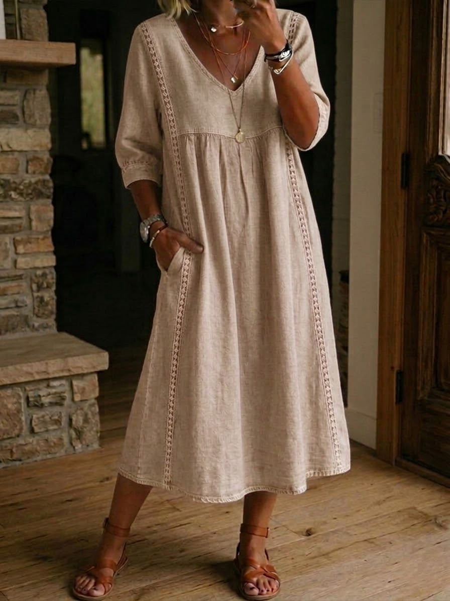 Auriane™ | Robe Ample Lin Et Coton À Dentelle