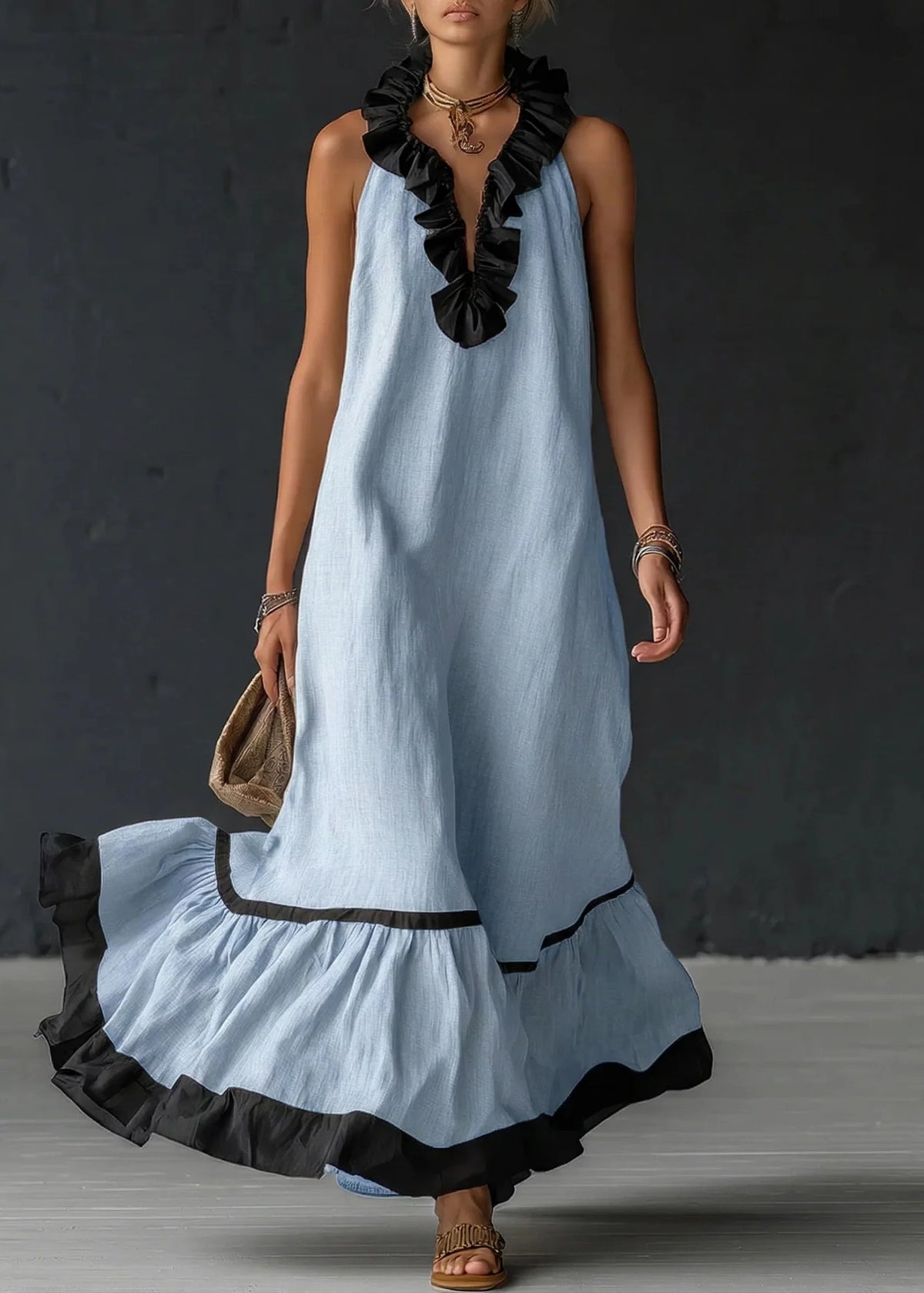 Sérénia™ | Robe Longue Fluide à Volants Chic