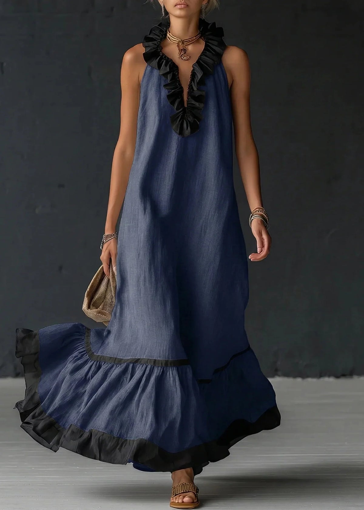 Sérénia™ | Robe Longue Fluide à Volants Chic